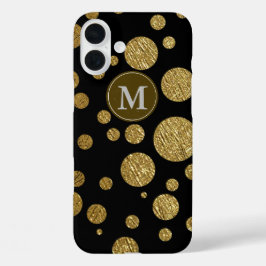 黒地に金色の水玉模様 iPhone 16 PLUSケース