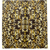 黒地に金色の継ぎ目のない模様 シャワーカーテン (正面)