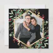 黒地に金色の緑 |クリスマスの休日の写真 セーブザデート (裏面)