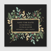 黒地に金色の緑 |クリスマス日付の保存 マグネット招待状 (正面)