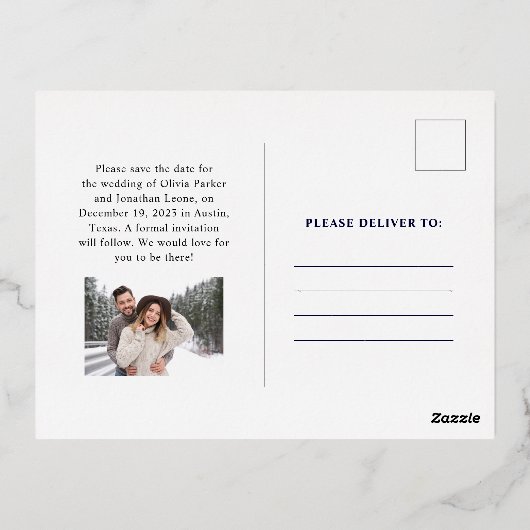 黒地に金色の緑 |クリスマス日付の保存 箔招待状ポストカード (裏面)