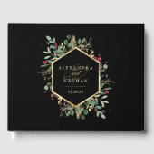 黒地に金色の緑 |クリスマス結婚の ゲストブック (正面)