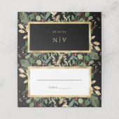 黒地に金色の緑 |クリスマス結婚の プレイスカード (外部開封)