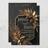 黒地に金色の緑 |結婚式の招待状 シーズンカード (正面/裏面)