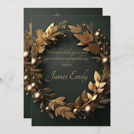 黒地に金色の緑 |結婚式の招待状 招待状 (正面/裏面)