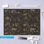 黒地に離れ青銅の花と花 薄葉紙 (クラフト)