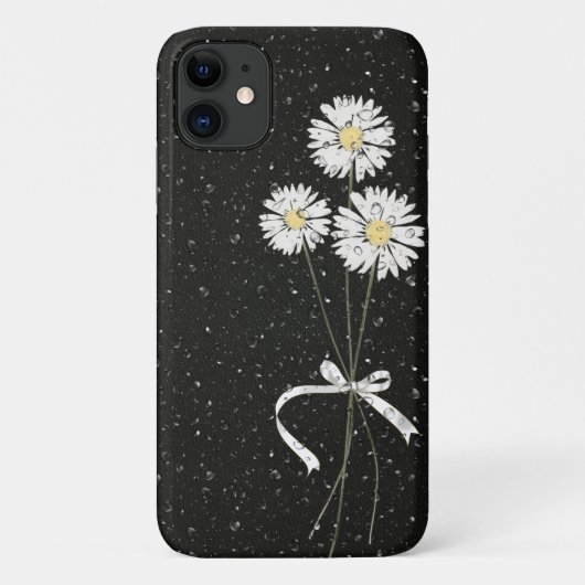 黒地に雨滴のある白いデイジー Case-Mate iPhoneケース (裏面)