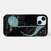 黒地に青い音符 iPhone 15ケース (裏面横)