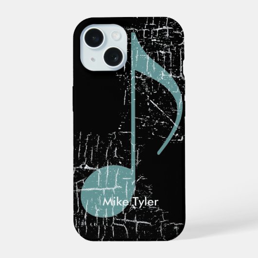 黒地に青い音符 iPhone 15ケース (裏面)