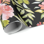 黒地に鮮やかな赤い花のグリーン ラッピングペーパー (ロールコーナー)