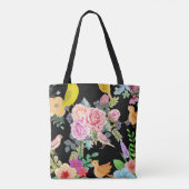 黒地に鮮やかな鳥と花の芸術 トートバッグ (裏面)
