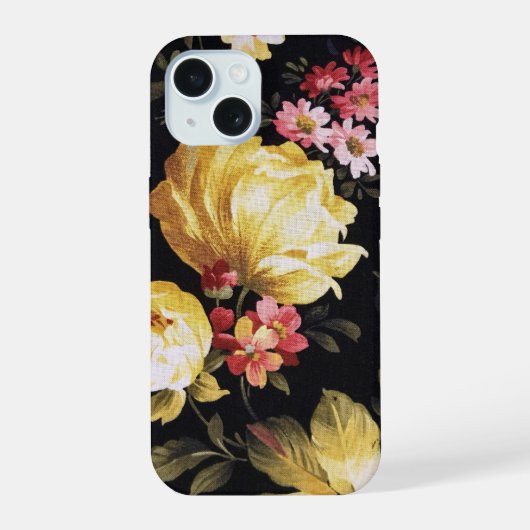 黒地に黄色いバラ iPhone 15ケース (裏面)