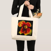 黒地に黄色と茶色の花柄 ラージトートバッグ (正面(商品))