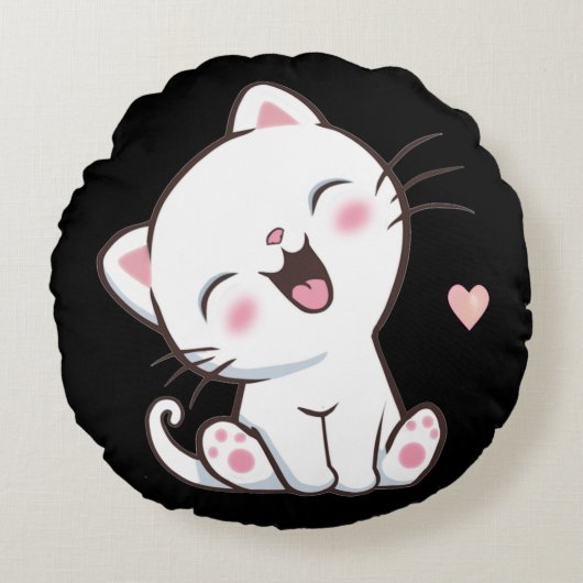 黒地のかわいい子猫 ラウンドクッション (正面)