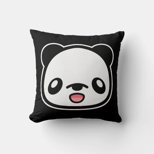 黒地のかわいい幸せパンダ クッション (正面)