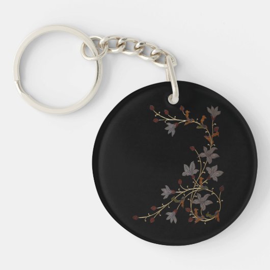 黒地のアールデコの花 キーホルダー (正面)