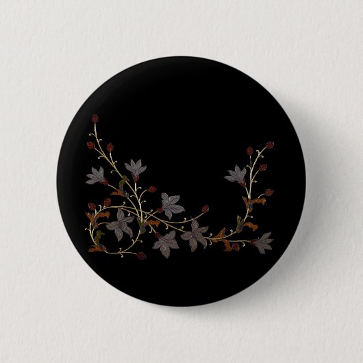 黒地のアールデコの花 缶バッジ (正面)