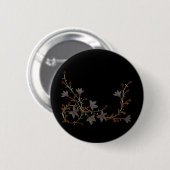 黒地のアールデコの花 缶バッジ (正面&裏面)