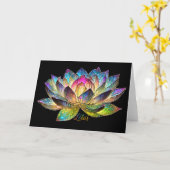 黒地のカラフルな蓮の花のステンドグラス カード (黄色い花)
