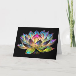 黒地のカラフルな蓮の花のステンドグラス カード