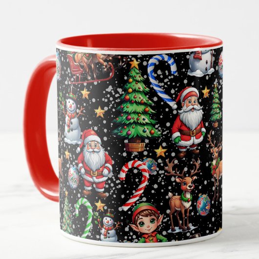 黒地のクリスマス模様 マグカップ
