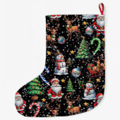 黒地のクリスマス模様 ラージクリスマスストッキング (裏面)
