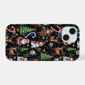 黒地のクリスマス模様 iPhone 15ケース (裏面横)