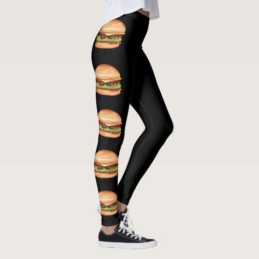 黒地のハンバーガーのファストフードイラスト レギンス (右)