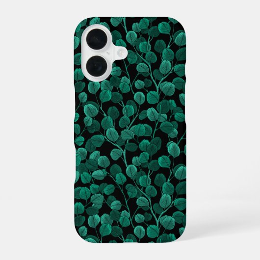 黒地のユーカリ iPhone 16ケース (裏面)