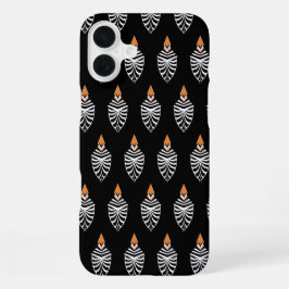 黒地の幾何学的なヤツガシラ鳥柄 iPhone 16 PLUSケース