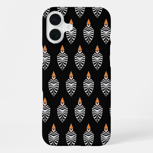 黒地の幾何学的なヤツガシラ鳥柄 iPhoneケース (裏面)