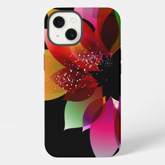 黒地の抽象的な花 iPhoneケース (裏面)