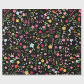 黒地の春の野の花 ラッピングペーパー (フラット)