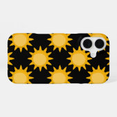 黒地の輝く太陽イラスト柄デザイン iPhone 16ケース (裏面横)