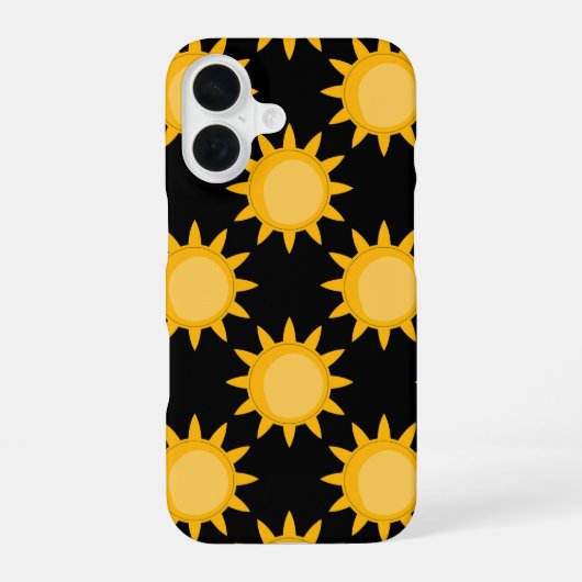 黒地の輝く太陽イラスト柄デザイン iPhone 16ケース (裏面)