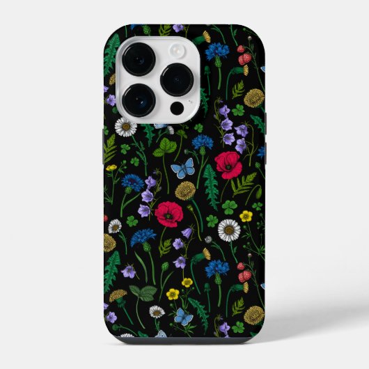 黒地の野の花 iPhoneケース (裏面)