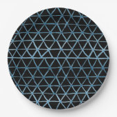 黒地の青い絞り水彩網模様 ペーパープレート (正面)