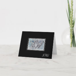 黒地エレガントにシルバーグレーの猫 ノートカード
