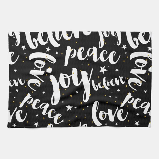 黒地文字デザインに白 キッチンタオル (横)