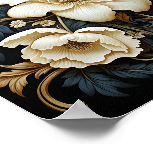 黒地花文美しい花 ポスター (角)