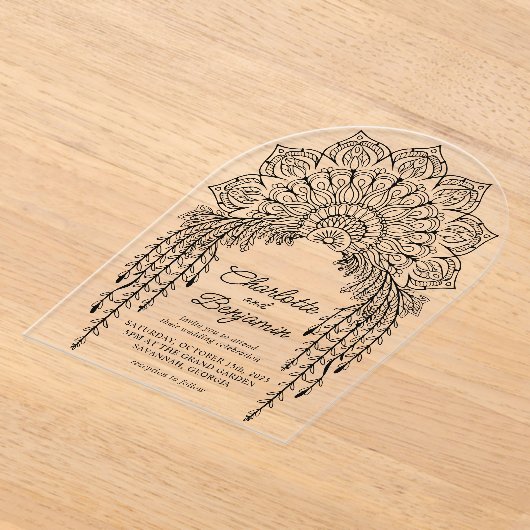 黒坊保曼荼羅モダン結婚ズ アクリル招待状 (レイダウン)