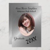 黒塗り銀写真卒業パーティー招待状 招待状 (正面/裏面)