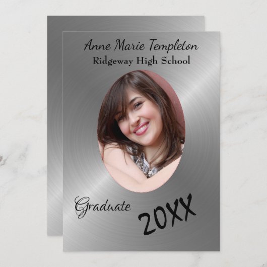 黒塗り銀写真卒業パーティー招待状 招待状 (正面/裏面)