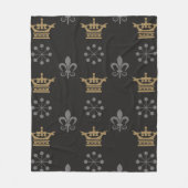 黒壁紙の金の冠、継ぎ目のない模様 フリースブランケット (正面)