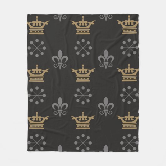 黒壁紙の金の冠、継ぎ目のない模様 フリースブランケット (正面)