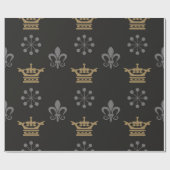 黒壁紙の金の冠、継ぎ目のない模様 ラッピングペーパー (フラット)