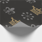 黒壁紙の金の冠、継ぎ目のない模様 ラッピングペーパー (角)