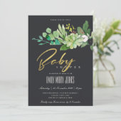 黒多肉茎水彩赤ちゃんシャワー 招待状 (スタンド正面)