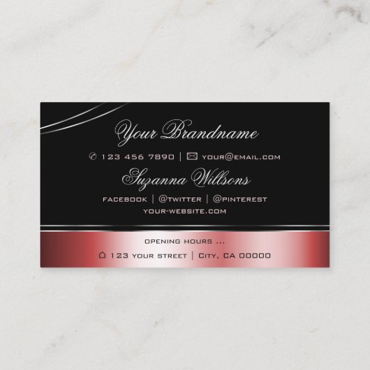 黒大切色の赤い曲線のデコールラインきらめく 名刺 (裏面)