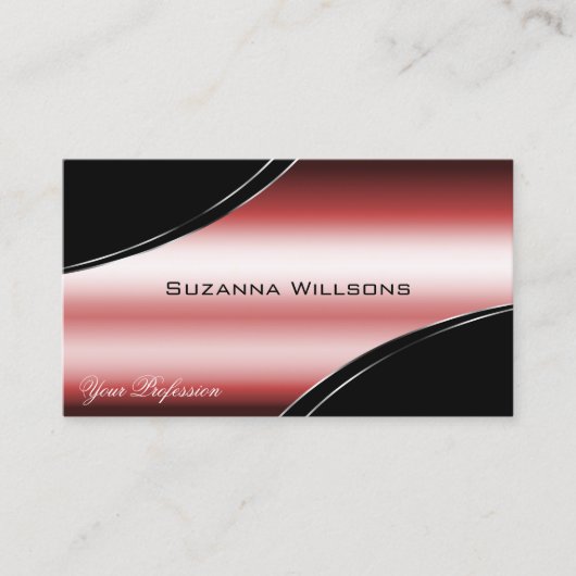 黒大切色の赤い曲線のデコ線とQRコード 名刺 (正面)